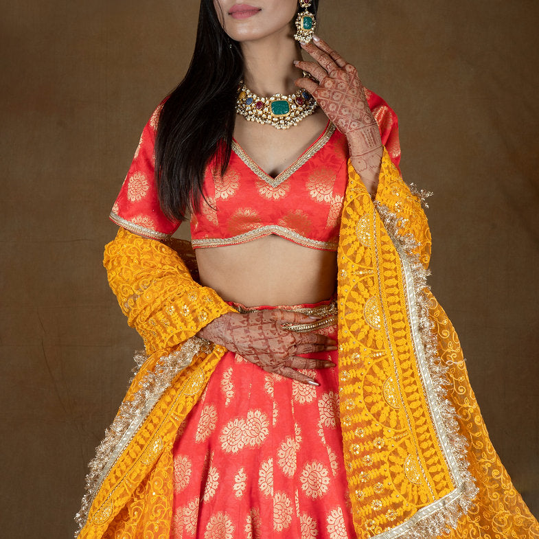 Benazir Silk Orange Lehenga