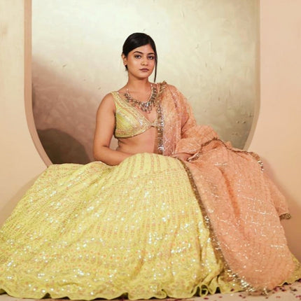 Surbhi Georgette Neon Green Lehenga