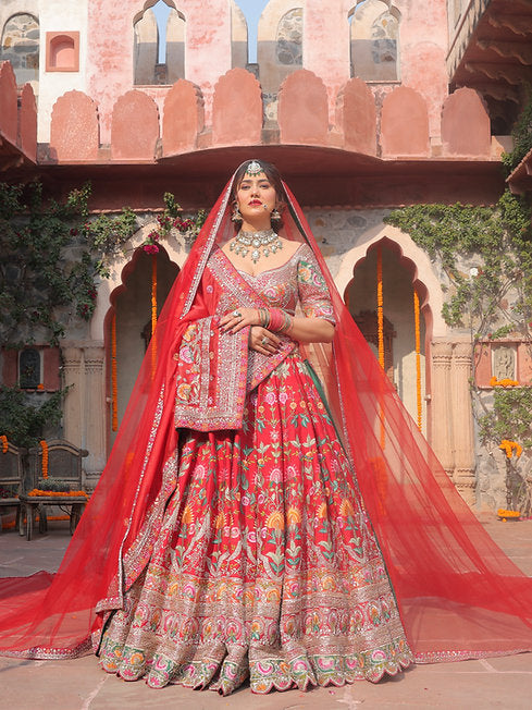 Nora Red Hand Embroidered Bridal Lehenga