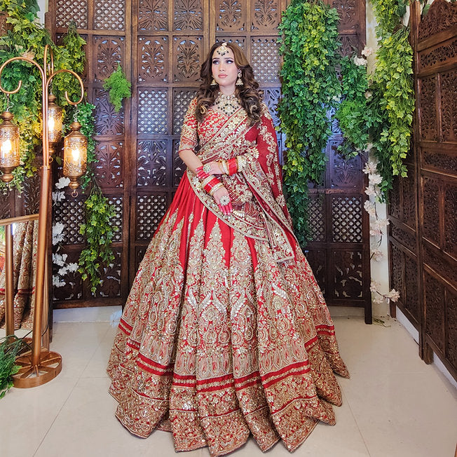 Uzma Scarlet Red Heavy Dupatta Lehenga