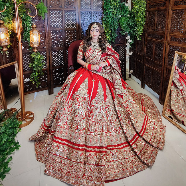 Uzma Scarlet Red Heavy Dupatta Lehenga