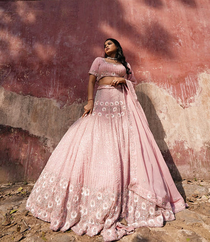 Dusty Pink Marvia Embroidered Lehenga Set