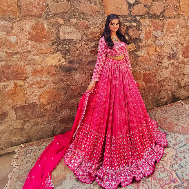Naeem Pink Organza Lehenga