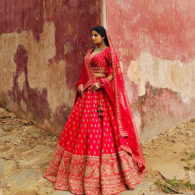 Timna Red Bridal Lehenga
