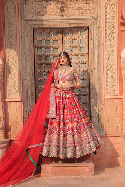 Nora Red Hand Embroidered Bridal Lehenga
