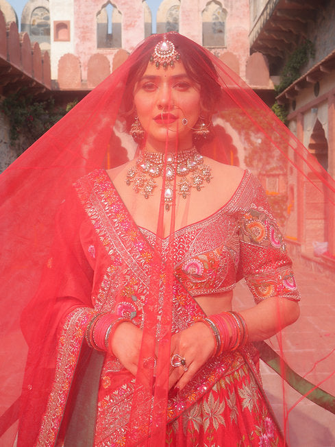 Nora Red Hand Embroidered Bridal Lehenga