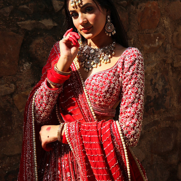 Ece Organza Red Lehenga
