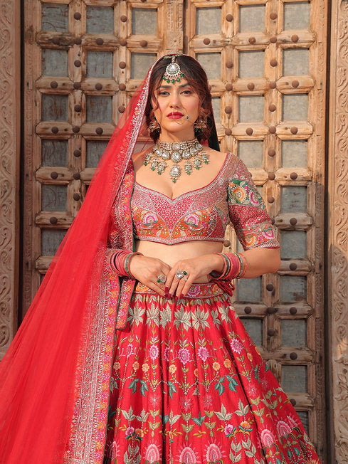 Nora Red Hand Embroidered Bridal Lehenga