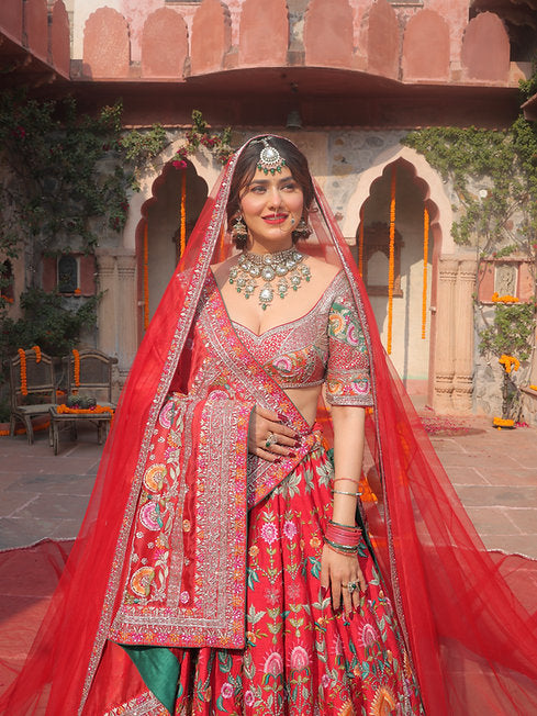 Nora Red Hand Embroidered Bridal Lehenga