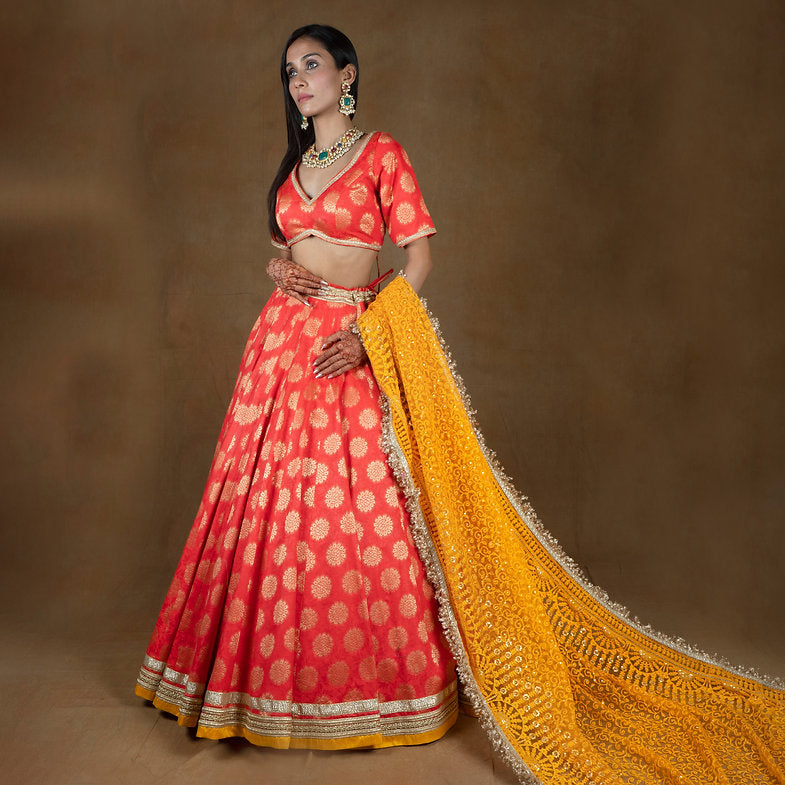 Benazir Silk Orange Lehenga