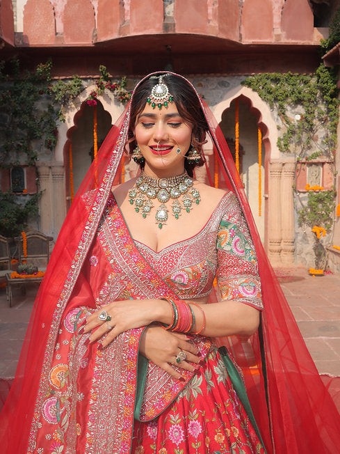Nora Red Hand Embroidered Bridal Lehenga