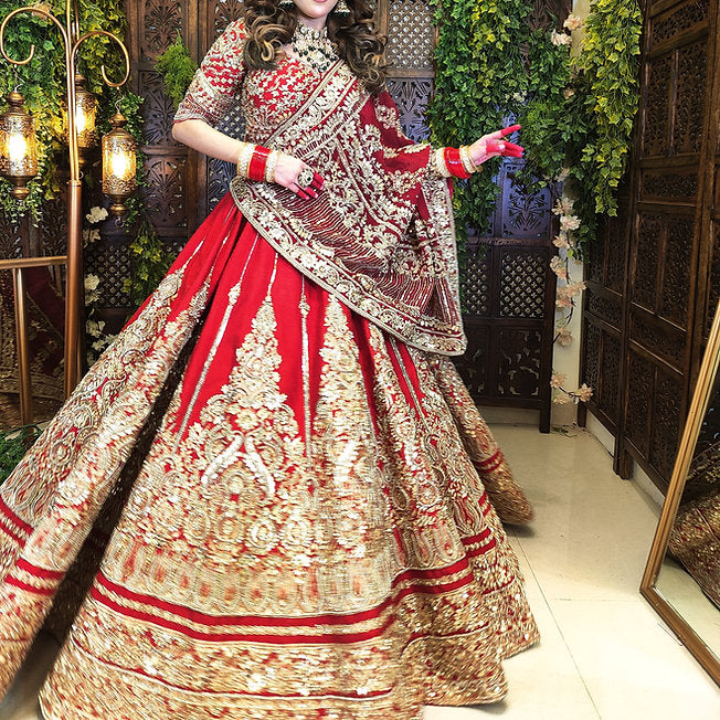 Uzma Scarlet Red Heavy Dupatta Lehenga