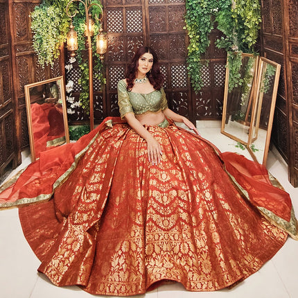 Malahar Banarasi Rust Lehenga