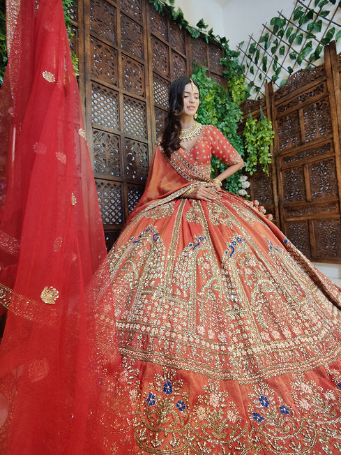 Mihrimah Rust Tissue Lehenga