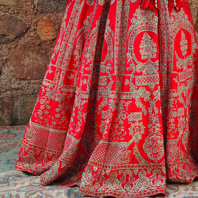 Naazim Raw Silk Red Lehenga