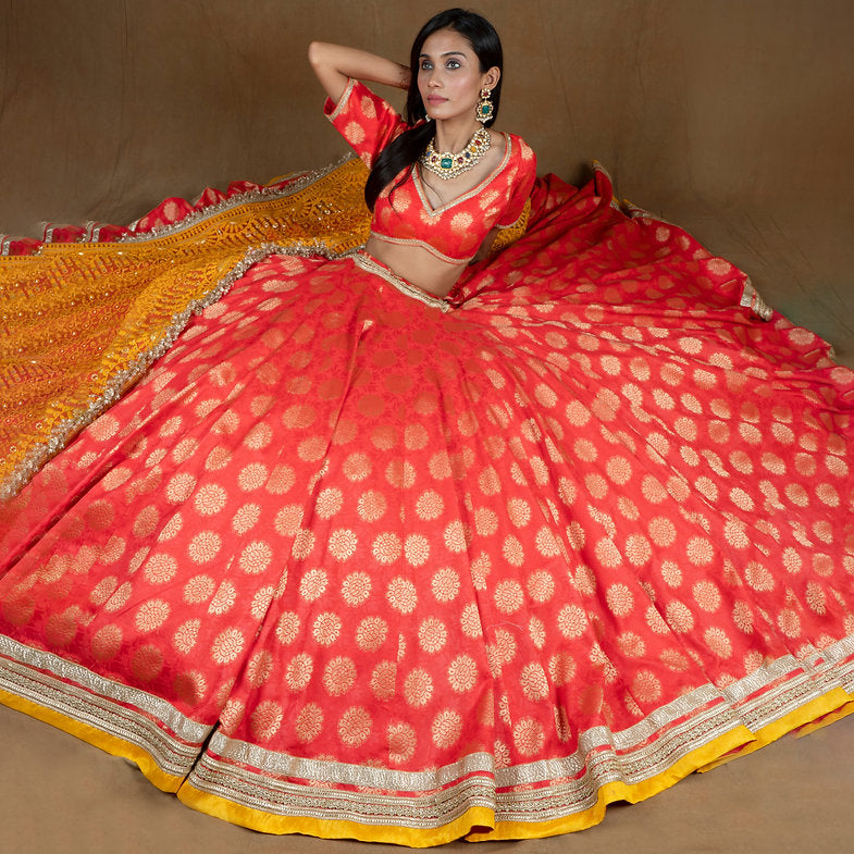 Benazir Silk Orange Lehenga