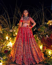Anahita red bridal lehenga, cutdana and sequins embroidery detail, Amaltas Couture