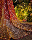 Taara red Banarasi bandhej saree, hand embroidered blouse, Amaltas Couture