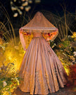 Aabida peach tissue bridal lehenga, hand embroidered by Amaltas Couture, front view