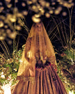 Aabida peach tissue bridal lehenga, back view, Amaltas Couture