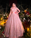 Noorie gold georgette bridal lehenga, hand embroidered by Amaltas Couture, front view