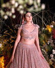 Noorie gold georgette bridal lehenga, full ghera flare, Amaltas Couture