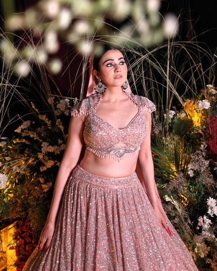 Noorie gold georgette bridal lehenga, full ghera flare, Amaltas Couture