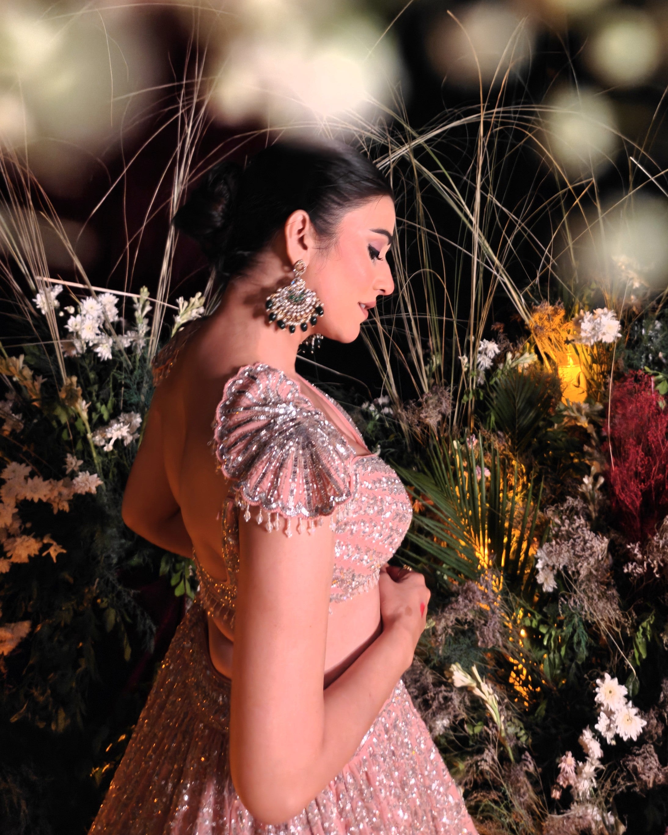 Noorie gold georgette bridal lehenga, styled for the wedding, Amaltas Couture