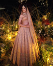 Alifiya pink tissue bridal lehenga, full ghera flare, Amaltas Couture