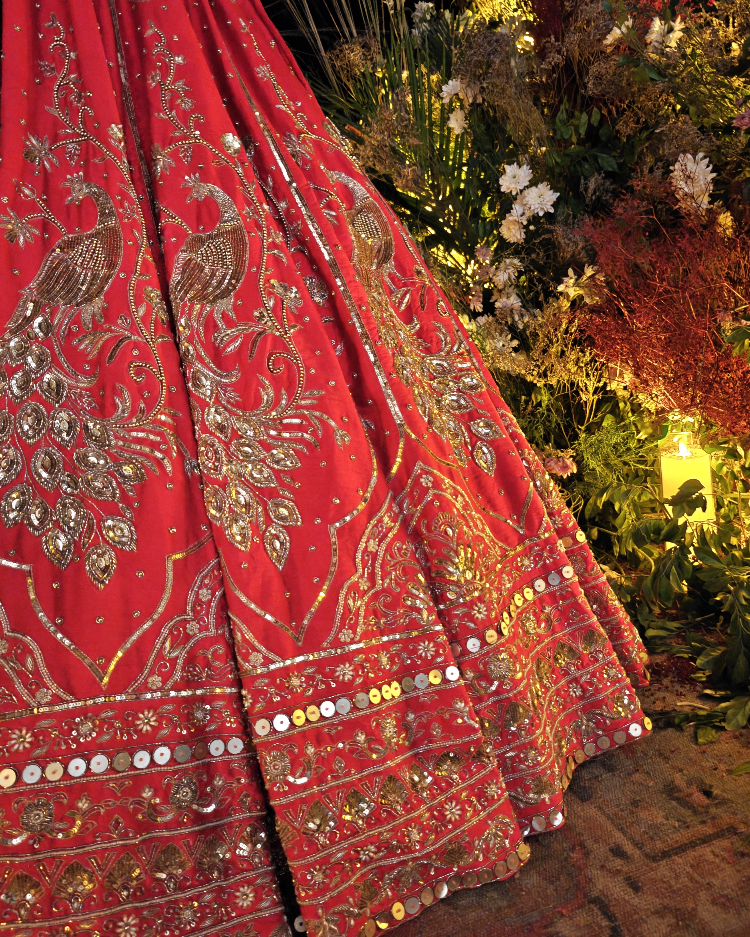 Laleh red silk bridal lehenga, styled for the wedding, Amaltas Couture
