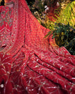 Laleh red silk bridal lehenga, hand embroidered blouse, Amaltas Couture