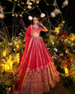 Soraya red silk bridal lehenga, hand embroidered blouse, Amaltas Couture