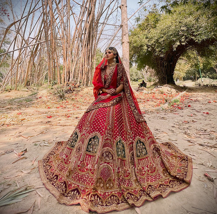 Kesari Maroon Embroidered Lehenga Set