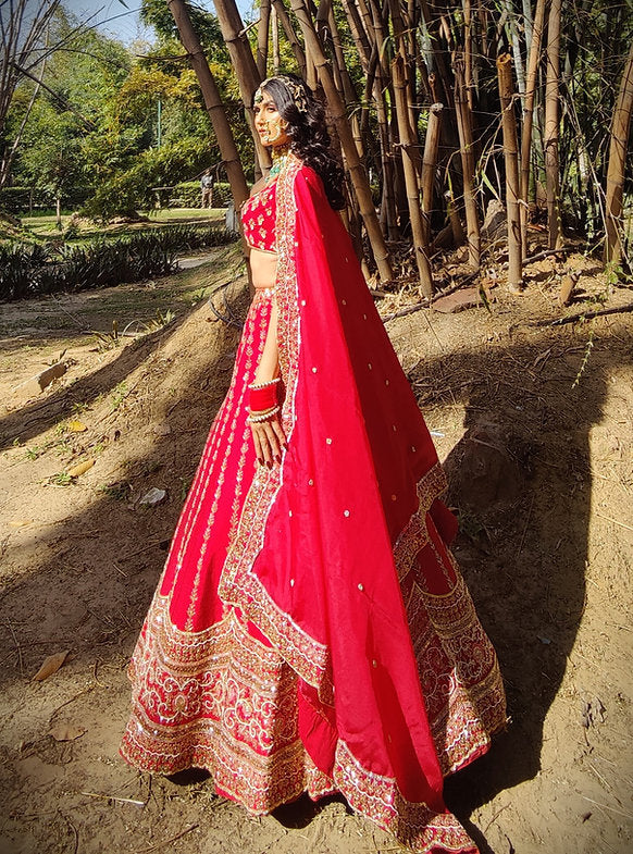 Nihan Red Embroidered Lehenga Set