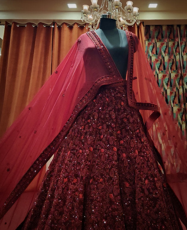 Vienna Maroon Embroidered Lehenga Set