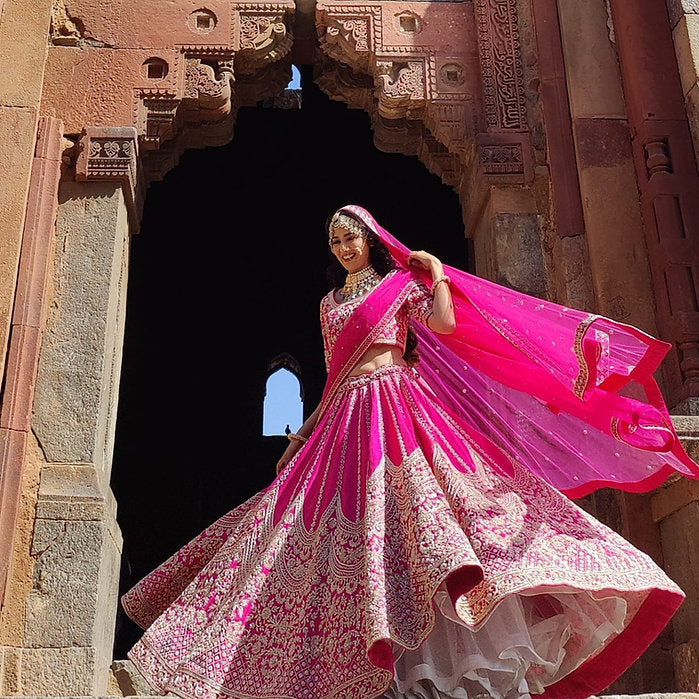 Zardozi Gazella Pink Embroidered Lehenga Set