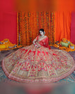 Ranisa red raw silk bridal lehenga, full ghera flare, Amaltas Couture