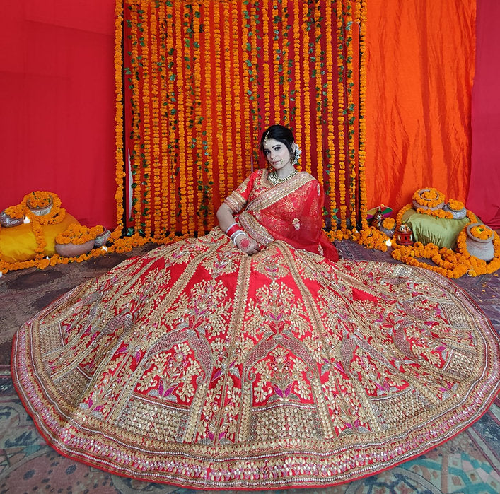 Red Ranisa Embroidered Lehenga Set