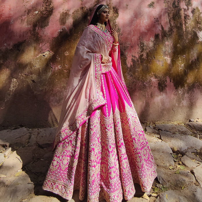 Zardozi Gazella Pink Embroidered Lehenga Set