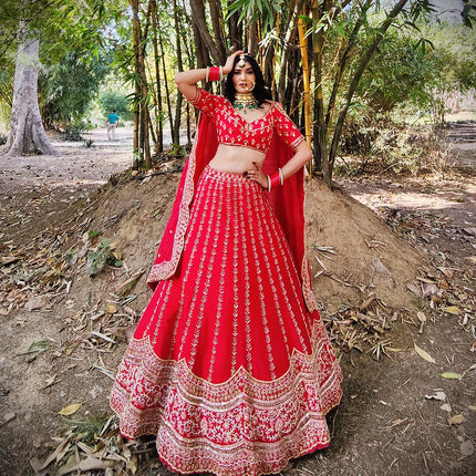 Nihan Red Embroidered Lehenga Set