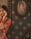 Ranisa red raw silk bridal lehenga, side view, Amaltas Couture