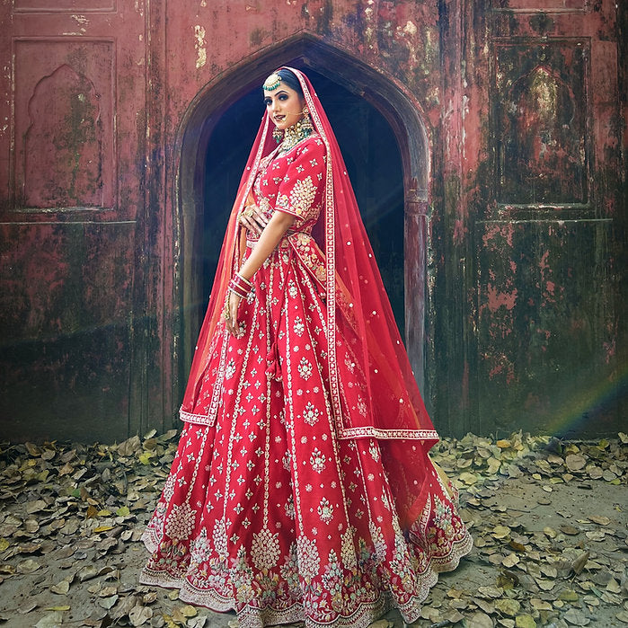 Gulnaz Red Embroidered Lehenga Set