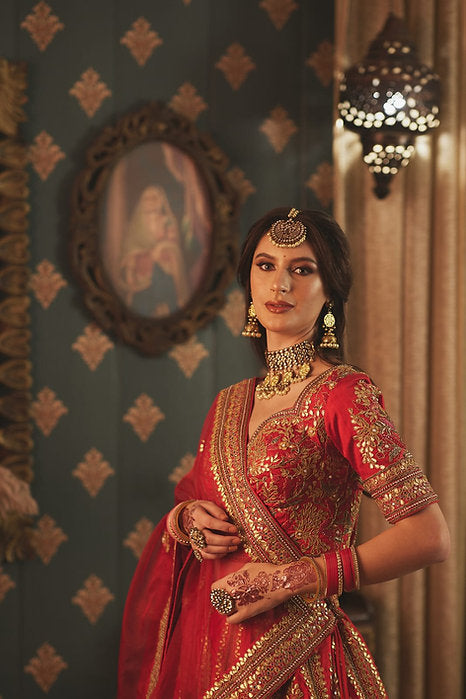 Red Ranisa Embroidered Lehenga Set