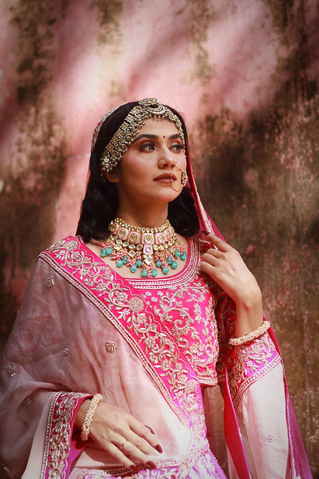 Zardozi Gazella Pink Embroidered Lehenga Set