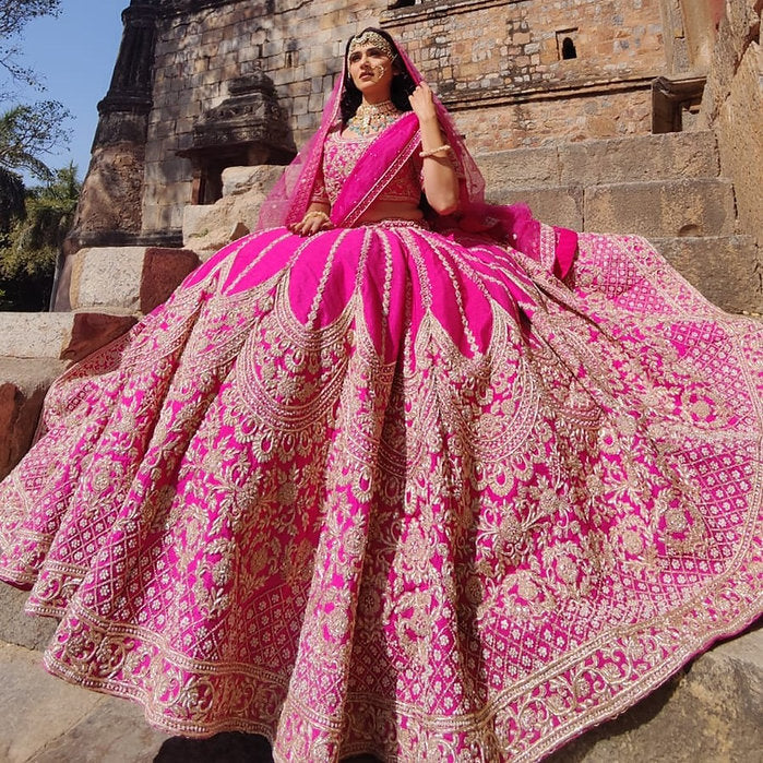 Zardozi Gazella Pink Embroidered Lehenga Set