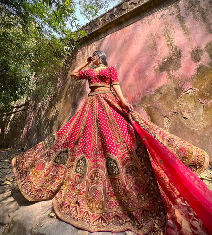 Kesari Maroon Embroidered Lehenga Set