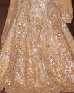 Zarina gold net bridal lehenga, fitted fishcut silhouette, hand embroidered, Amaltas Couture